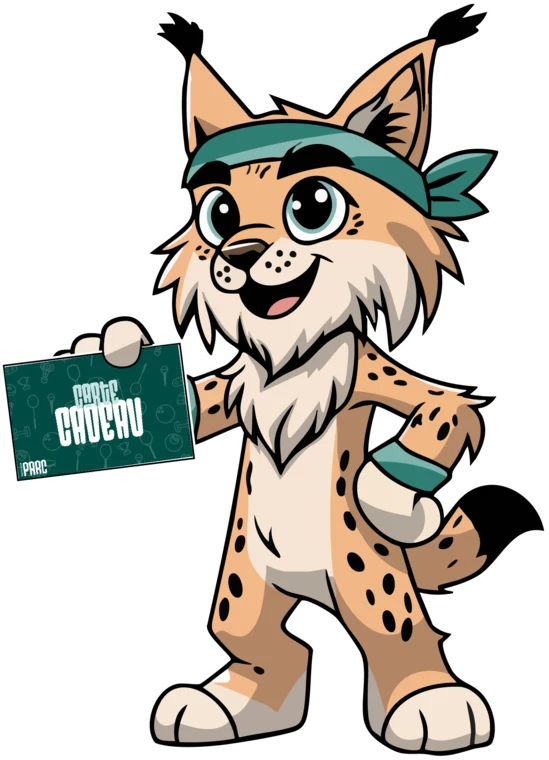 Rafy, la mascotte du Parc, présente une carte cadeau